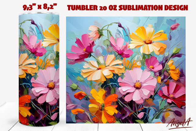 Floral tumbler wrap / oil paint texture, bouquet of flowers Sublimation Angelina Semenova 
