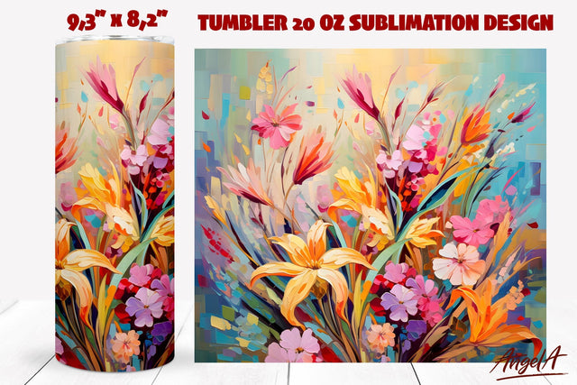Floral tumbler wrap / oil paint texture, flower bouquet PNG Sublimation Angelina Semenova 