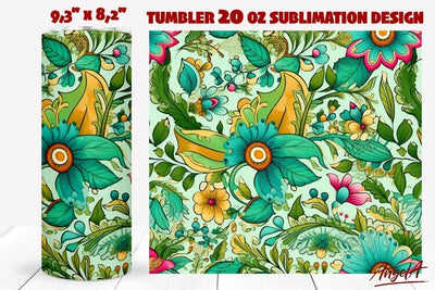 Floral tumbler wrap / paisley pattern / green flower tumbler Sublimation Angelina Semenova 