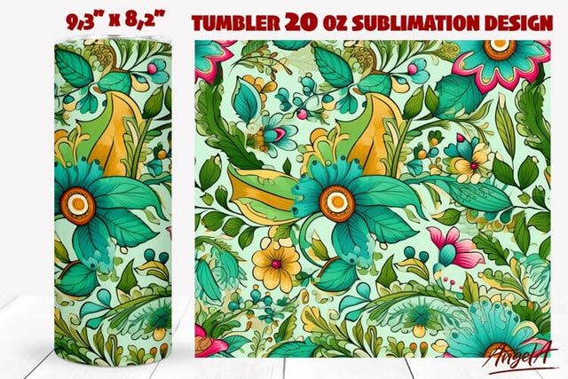 Floral tumbler wrap / paisley pattern / green flower tumbler Sublimation Angelina Semenova 