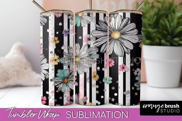 Floral Tumbler Wrap - Pink Flowers Watercolor Tumbler PNG Sublimation OrangeBrushStudio 