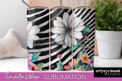 Floral Tumbler Wrap - Pink Flowers Watercolor Tumbler PNG Sublimation OrangeBrushStudio 