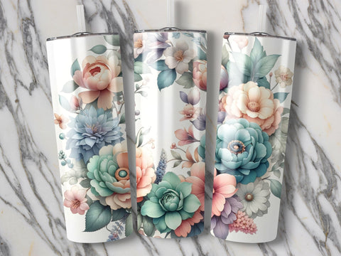 Floral Tumbler Wrap PNG, Colorful Flower Tumbler Design, Custom Tumbler Template Sublimation Luvleigh Digitals 