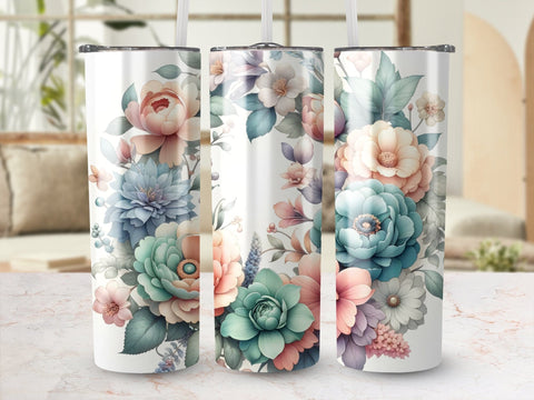 Floral Tumbler Wrap PNG, Colorful Flower Tumbler Design, Custom Tumbler Template Sublimation Luvleigh Digitals 