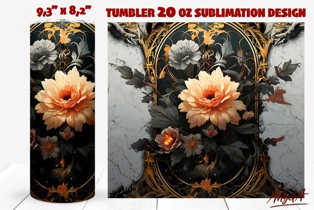 Floral tumbler wrap / retro flowers / flower tumbler wrap Sublimation Angelina Semenova 