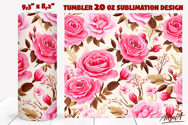 Floral tumbler wrap / rose flowers, pink flowers tumbler Sublimation Angelina Semenova 