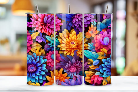 Floral Tumbler Wrap, Seamless 3D PNG, Seamless 3D Floral Tumbler PNG Wrap Sublimation FloridPrintables 