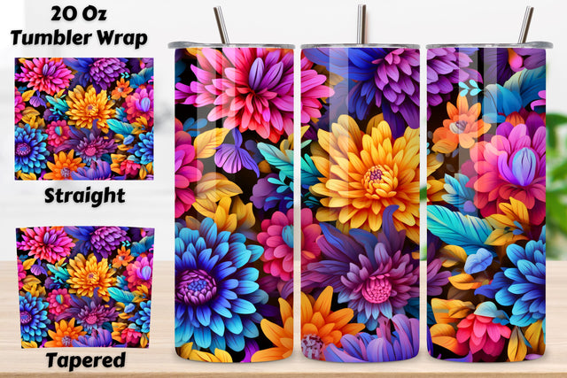 Floral Tumbler Wrap, Seamless 3D PNG, Seamless 3D Floral Tumbler PNG Wrap Sublimation FloridPrintables 