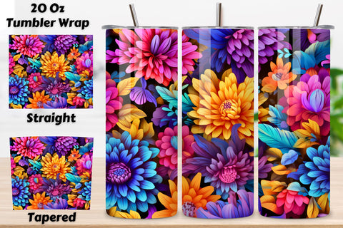 Floral Tumbler Wrap, Seamless 3D PNG, Seamless 3D Floral Tumbler PNG Wrap Sublimation FloridPrintables 