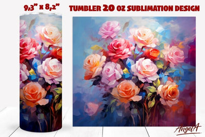 Floral tumbler wrap sublimation / bouquet of pink roses PNG Sublimation Angelina Semenova 