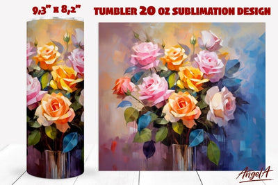 Floral tumbler wrap sublimation / bouquet of pink roses PNG Sublimation Angelina Semenova 
