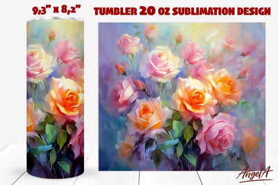Floral tumbler wrap sublimation / bouquet of pink roses PNG Sublimation Angelina Semenova 