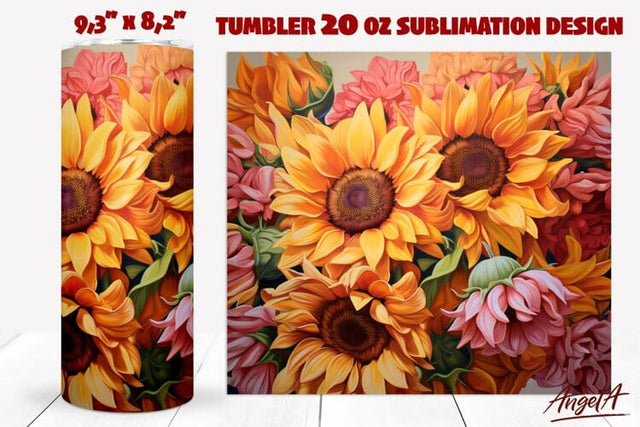 Floral tumbler wrap sublimation / sunflower tumbler wrap PNG Sublimation Angelina Semenova 