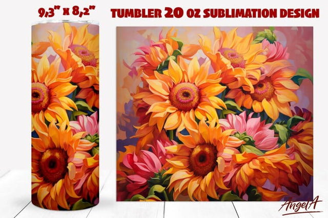 Floral tumbler wrap sublimation / sunflower tumbler wrap PNG Sublimation Angelina Semenova 