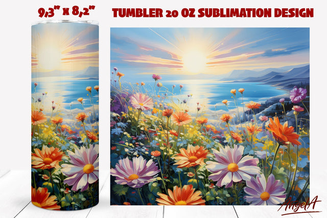 Floral tumbler wrap / Wildflower tumbler, field of flowers Sublimation Angelina Semenova 