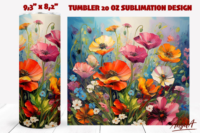 Floral tumbler wrap / Wildflower tumbler, poppy sublimation Sublimation Angelina Semenova 