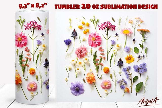 Floral tumbler wrap / Wildflower tumbler wrap, 3d flowers Sublimation Angelina Semenova 