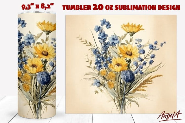 Floral tumbler wrap / yellow blue wildflower tumbler wrap Sublimation Angelina Semenova 