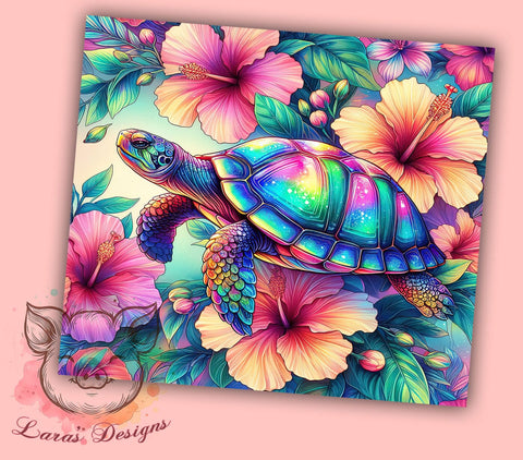 Floral Turtle 20oz Tumbler Png, Straight & Tapered Tumbler Png, Hibiscus Tropical Sea Turtle Tumbler Png, Digital Download PNG Sublimation Lara' s Designs 