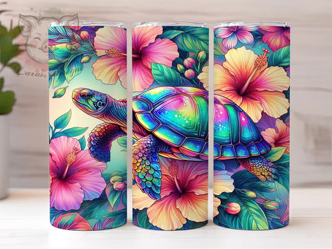 Floral Turtle 20oz Tumbler Png, Straight & Tapered Tumbler Png, Hibiscus Tropical Sea Turtle Tumbler Png, Digital Download PNG Sublimation Lara' s Designs 