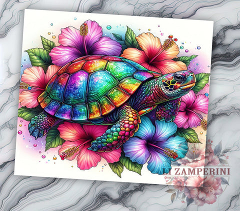 Floral Turtle 20oz Tumbler Wrap PNG, Hibiscus Tropical Sea Turtle Tumbler Png, Straight & Tapered Tumbler Wrap, Instant Digital Download Sublimation Li Zamperini 