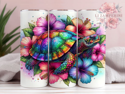 Floral Turtle 20oz Tumbler Wrap PNG, Hibiscus Tropical Sea Turtle Tumbler Png, Straight & Tapered Tumbler Wrap, Instant Digital Download Sublimation Li Zamperini 