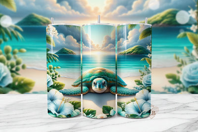 Floral Turtle 20oz Tumbler Wrap Sublimation BijouBay 