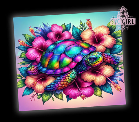 Floral Turtle 20oz Tumbler Wrap Sublimation Design, Straight Tapered Tumbler Wrap, Hibiscus Tropical Sea Turtle Tumbler Png, Instant Digital Download Sublimation SvggirlplusArt 