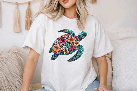 Floral Turtle PNG, Sea Turtle Sublimation BijouBay 