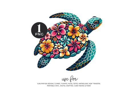 Floral Turtle PNG, Sea Turtle Sublimation BijouBay 