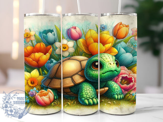 Floral Turtle Spring 20oz Tumbler, Cute Turtle Tumbler, Floral Turtle Design, 20oz Spring Wrap, Turtle Lover Gift, Custom Sublimation Tumbler, Spring Floral Drinkware, Adorable Turtle Decor Sublimation ToriDesigns 