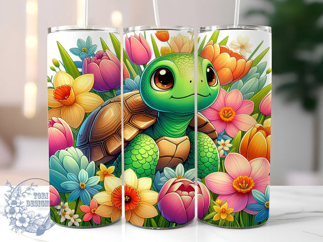 Floral Turtle Spring 20oz Tumbler, Cute Turtle Tumbler, Floral Turtle Design, 20oz Spring Wrap, Turtle Lover Gift, Custom Sublimation Tumbler, Spring Floral Drinkware, Adorable Turtle Decor Sublimation ToriDesigns 