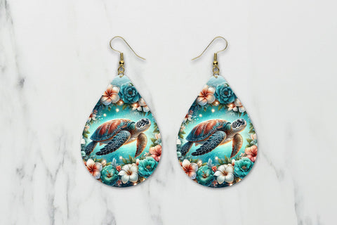 Floral Turtle Teardrop Earring Sublimation PNG Sublimation BijouBay 