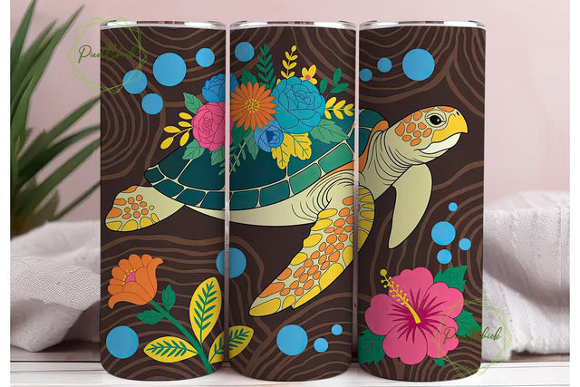 Floral Turtle Wood Grain 20oz Tumbler Sublimation PixelChick 