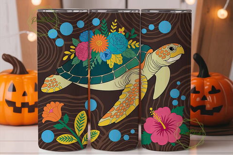 Floral Turtle Wood Grain 20oz Tumbler Sublimation PixelChick 