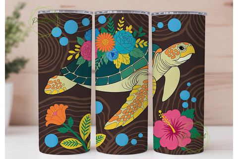 Floral Turtle Wood Grain 20oz Tumbler Sublimation PixelChick 