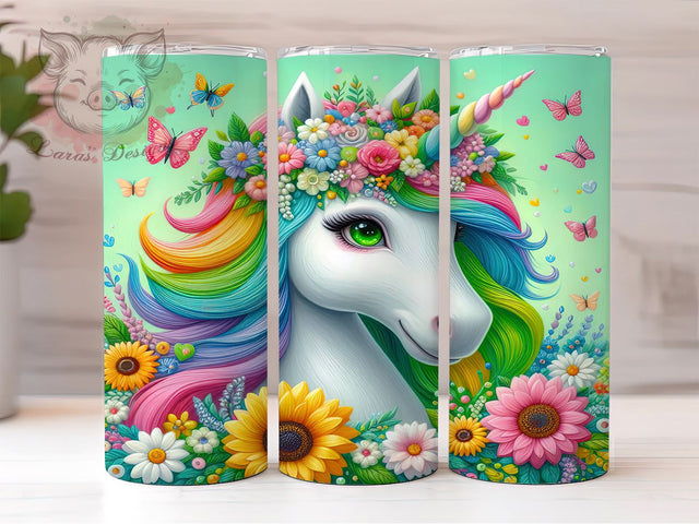 Floral Unicorn 20oz Tumbler Wrap, Cute Unicorn Design, 20oz Sublimation Wrap, Unicorn Drinkware, Custom Flower Tumbler, Magical Unicorn Gift, Colorful Unicorn Decor Sublimation Lara' s Designs 