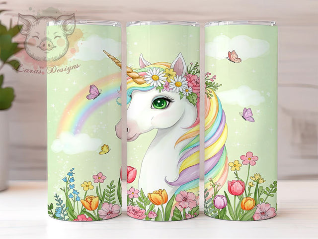 Floral Unicorn 20oz Tumbler Wrap, Cute Unicorn Design, 20oz Sublimation Wrap, Unicorn Drinkware, Custom Flower Tumbler, Magical Unicorn Gift, Colorful Unicorn Decor Sublimation Lara' s Designs 
