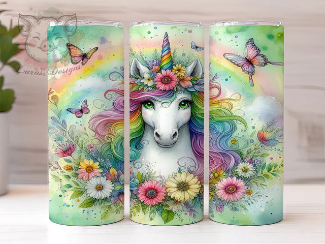 Floral Unicorn 20oz Tumbler Wrap, Cute Unicorn Design, 20oz Sublimation Wrap, Unicorn Drinkware, Custom Flower Tumbler, Magical Unicorn Gift, Colorful Unicorn Decor Sublimation Lara' s Designs 