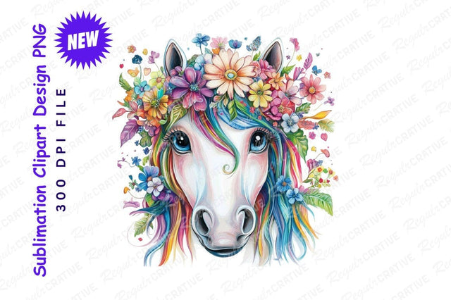Floral Unicorn Clipart Png With Rainbow Mane Sublimation Regulrcrative 