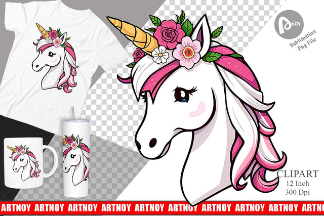 Floral Unicorn Clipart Sublimation artnoy 