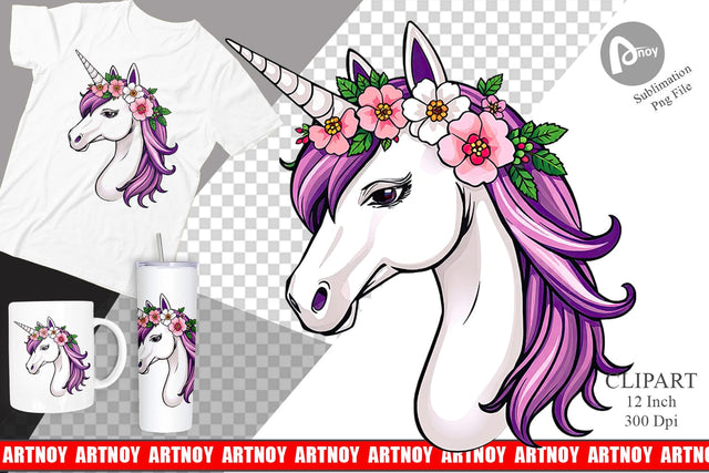 Floral Unicorn Clipart Sublimation artnoy 
