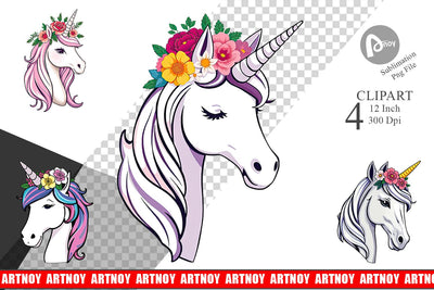 Floral Unicorn Clipart Sublimation artnoy 