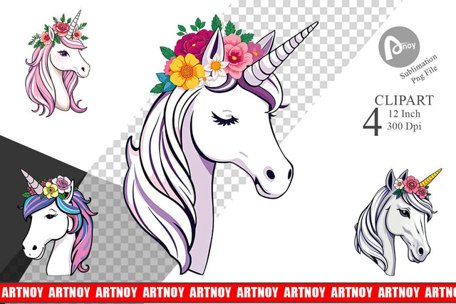 Floral Unicorn Clipart Sublimation artnoy 
