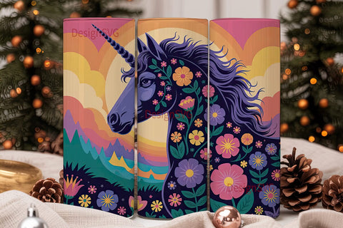 Floral Unicorn Magic 20oz Tumbler Wrap Sublimation DesignSVG 