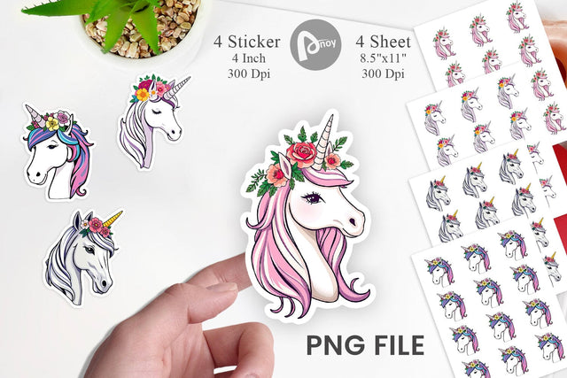 Floral Unicorn Sticker Sublimation artnoy 