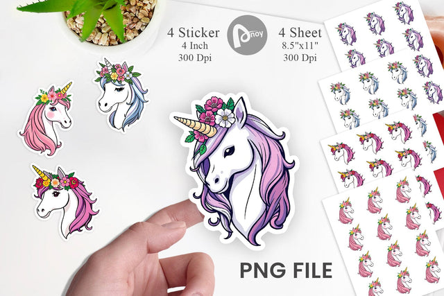 Floral Unicorn Sticker Sublimation artnoy 