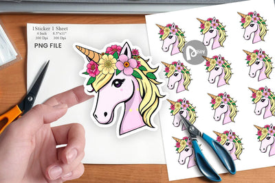 Floral Unicorn Sticker Sublimation artnoy 