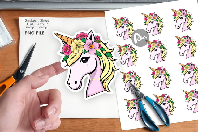 Floral Unicorn Sticker Sublimation artnoy 