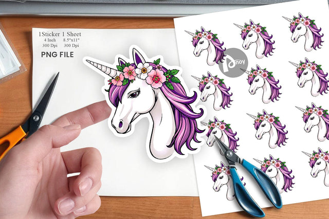 Floral Unicorn Sticker Sublimation artnoy 